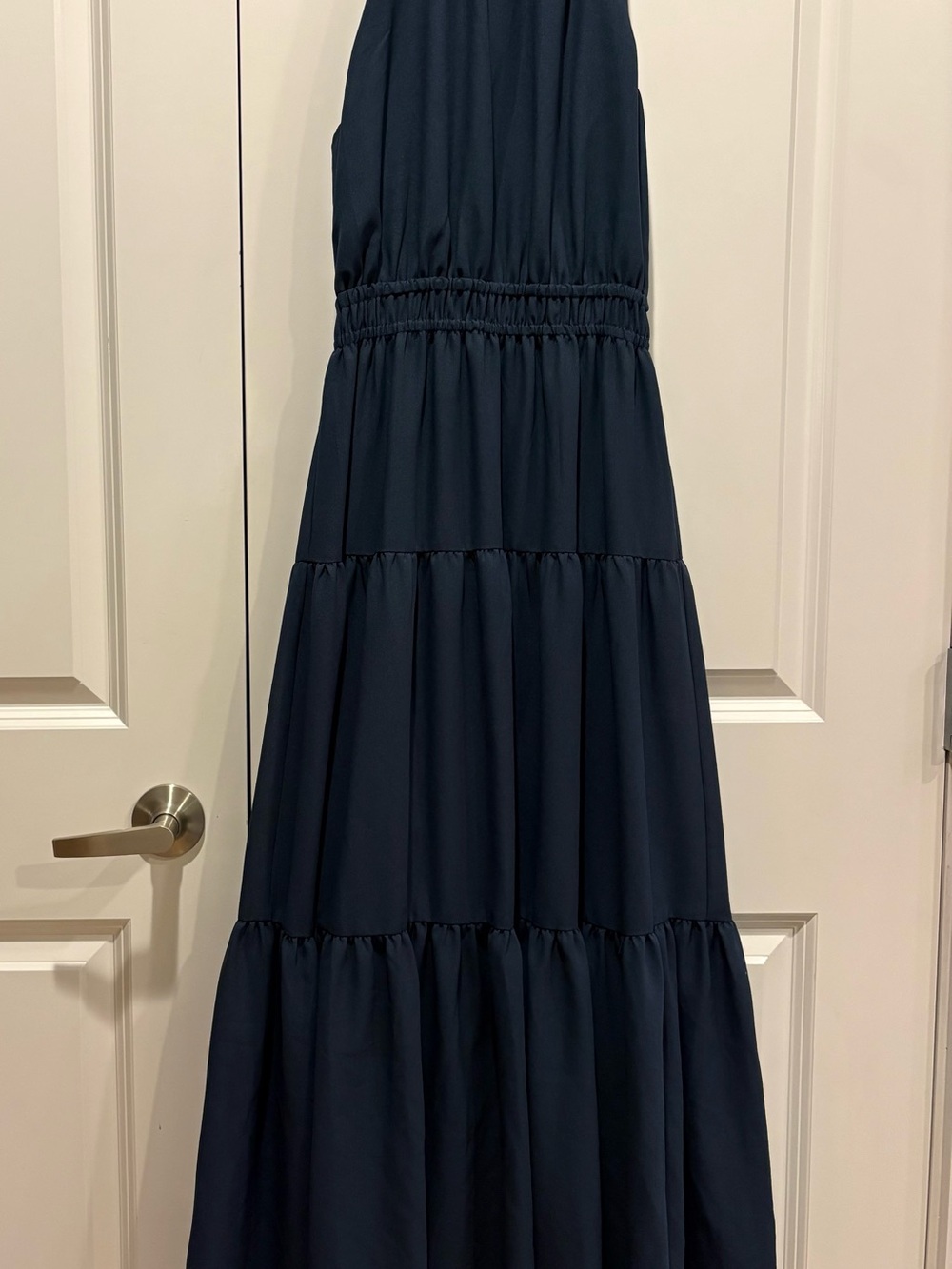 Wilfred Tiered Halter Maxi Long Dress in Navy - Picture 2 of 6